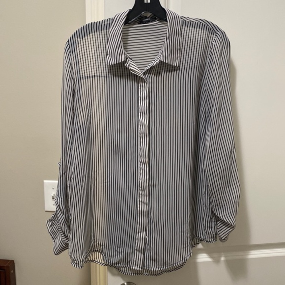 Black and White Sheer Button Down Shirt SZ Medium